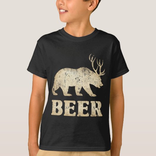 Bear Deer Vintage Beer  Tシャツ (正面)