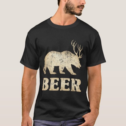 Bear Deer Vintage Beer  Tシャツ (正面)