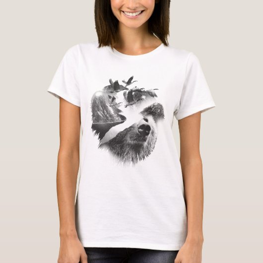 Bear Design Double Exposed Tシャツ (正面)