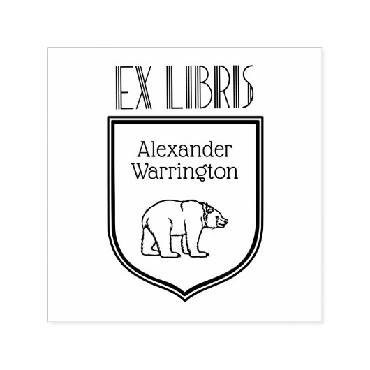 Bear Drawing Art Deco Crest Ex Libris Book Name セルフインキングスタンプ (デザイン)