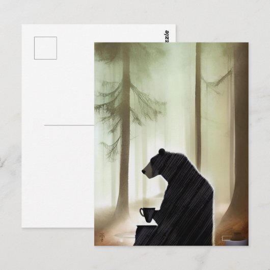 Bear Drink Coffee in the Woods ポストカード (正面/裏面)