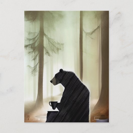 Bear Drink Coffee in the Woods ポストカード (正面)