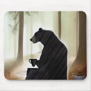 Bear Drink Coffee in the Woods マウスパッド