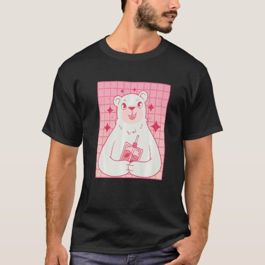 Bear Drinking Strawberry Milk Tシャツ (正面)