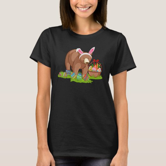 Bear Easter Egg Hunting Bunny Grizzly Bear Easter Tシャツ (正面)