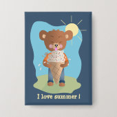 Bear Eating Ice Cream Rectangular Pin Button 缶バッジ (正面)