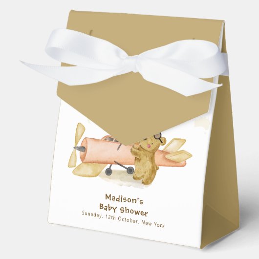 Bear Explorer World Map Airplane Boy Baby Shower  フェイバーボックス (正面)