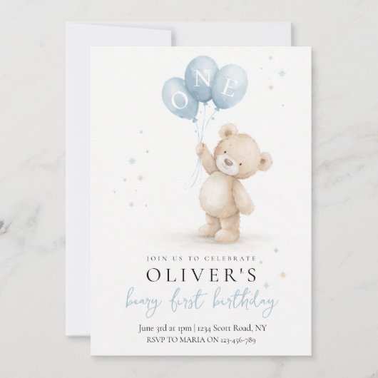 Bear First Birthday Invitation 招待状 (正面)