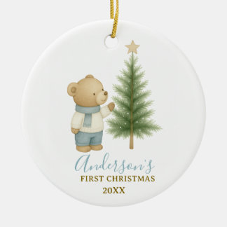 Bear First Christmas Keepsake for Baby Boy セラミックオーナメント