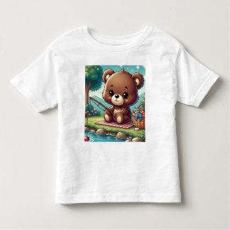 Bear fishing  on the side of a lake  tee shirt  トドラーTシャツ