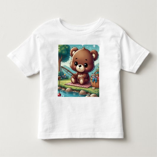 Bear fishing  on the side of a lake  tee shirt  トドラーTシャツ (正面)