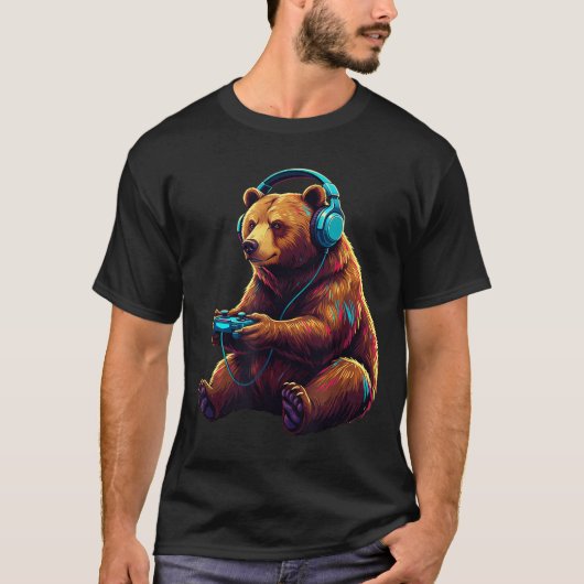 Bear Gaming Animal Video Games Funny Bear  Tシャツ (正面)