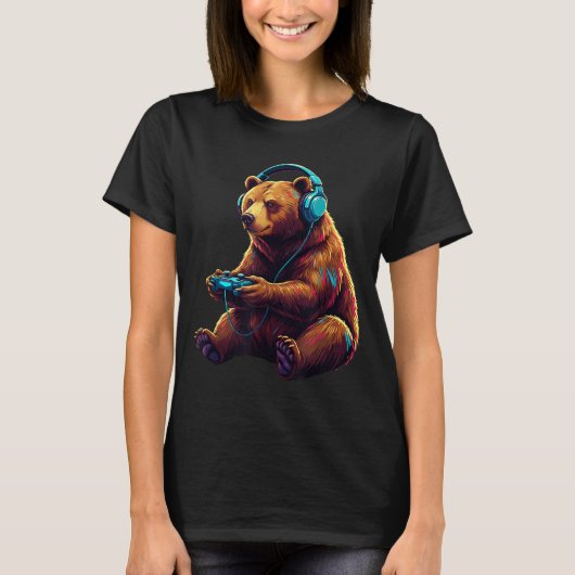 Bear Gaming Animal Video Games Funny Bear  Tシャツ (正面)