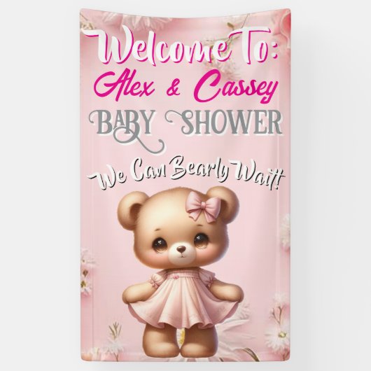 Bear Girl Baby Shower Banner 横断幕 (縦)