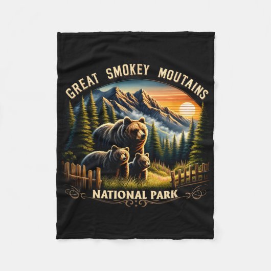 Bear Great Smokey Mountains National Park Black Be フリースブランケット (正面)
