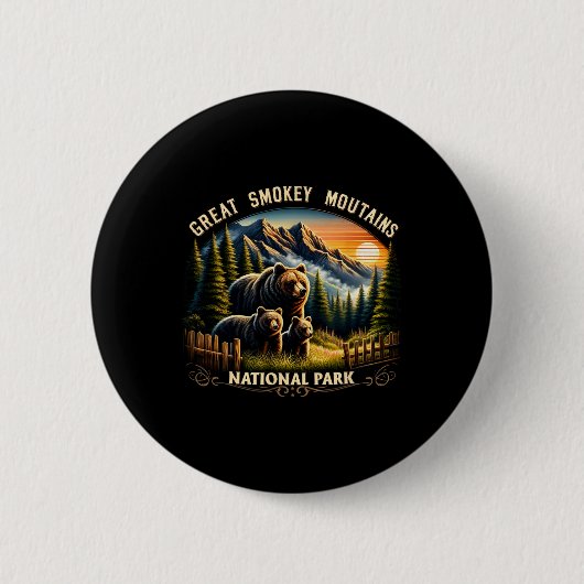 Bear Great Smokey Mountains National Park Black Be 缶バッジ (正面)