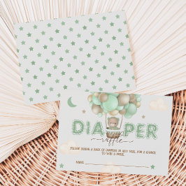 Bear Green Baby Shower Diaper Raffle エンクロージャーカード