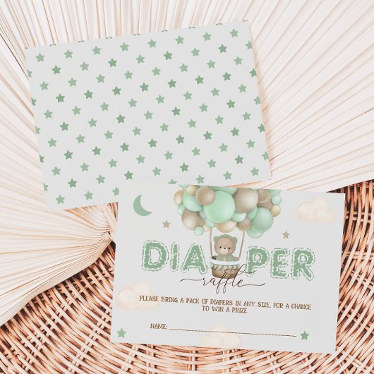 Bear Green Baby Shower Diaper Raffle エンクロージャーカード