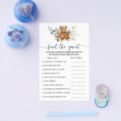 Bear Greenery Find the Guest Baby Shower Game Card チラシ (シングル)
