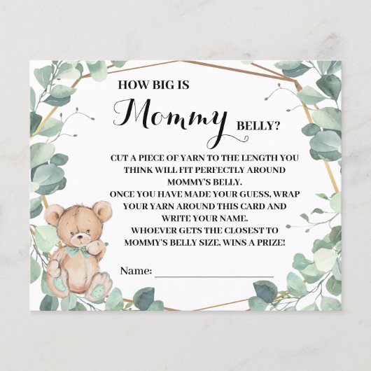 Bear Greenery How Big is Mom's Belly Shower Card チラシ (正面)