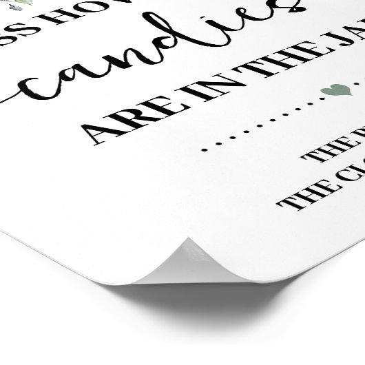 Bear Greenery How many Candies Shower Game Sign ポスター (角)