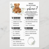 Bear Greenery Whats on your Phone Shower Game Card チラシ (正面)