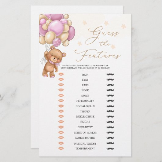 Bear Guess The Baby Features Baby Shower Game (正面/裏面)