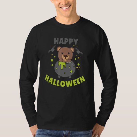 Bear Halloween Cauldron Bat Happy Halloween Tシャツ (正面)