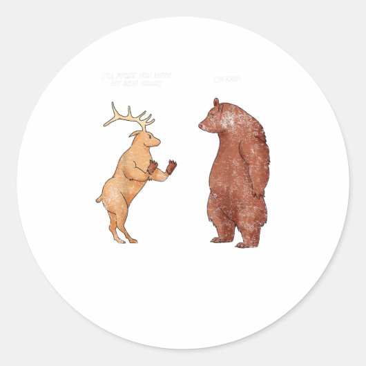 Bear Hands Oh Deer Funny Sayings Pun Gift  ラウンドシール (正面)