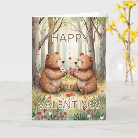 Bear Happy Valentines  カード (黄色い花)