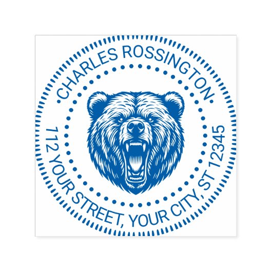 Bear Head Baring Teeth #2 Name Return Address セルフインキングスタンプ (デザイン)