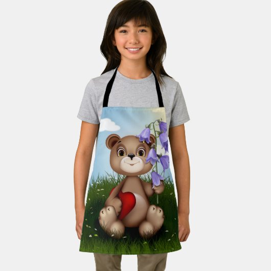 Bear Holding Bouquet Flower-30926 エプロン (インサイチュ)