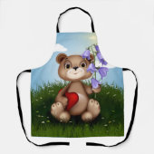 Bear Holding Bouquet Flower-30926 エプロン (正面)