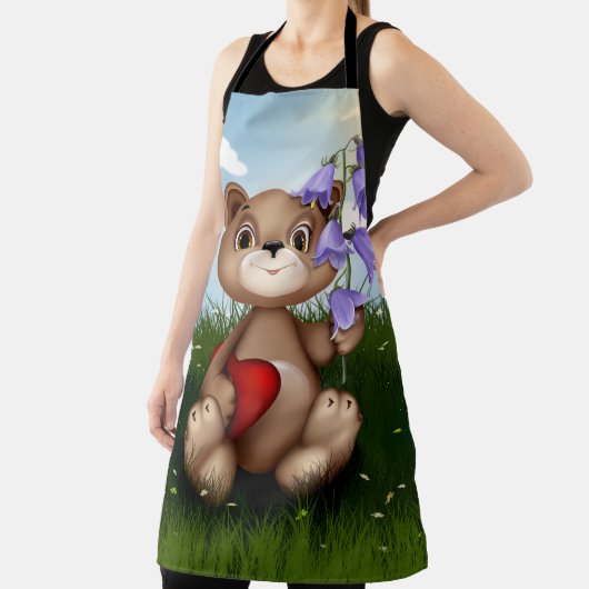 Bear Holding Bouquet Flower-30926 エプロン (インサイチュ)