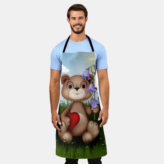 Bear Holding Bouquet Flower-30926 エプロン (着用した状態)