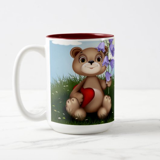 Bear Holding Bouquet Flower-30926 ツートーンマグカップ (左)
