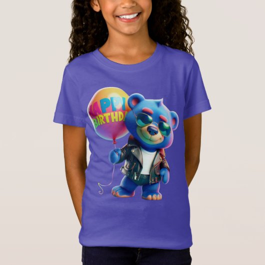  Bear in a Leather Jacket, Happy Birthday, by Nata Tシャツ (正面)