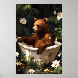 Bear In Bathtub Poster, Funny Animal Poster, Bear ポスター