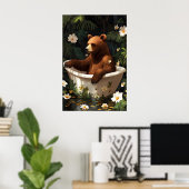 Bear In Bathtub Poster, Funny Animal Poster, Bear ポスター (ホームオフィス)