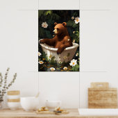 Bear In Bathtub Poster, Funny Animal Poster, Bear ポスター (キッチン)