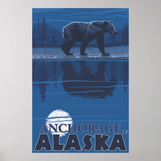 Bear in Moonlight – アラスカ,アンカレッジ ポスター (正面)