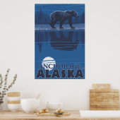 Bear in Moonlight – アラスカ,アンカレッジ ポスター (キッチン)