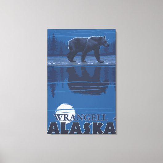 Bear in Moonlight – アラスカ，ワランゲル キャンバスプリント (正面)