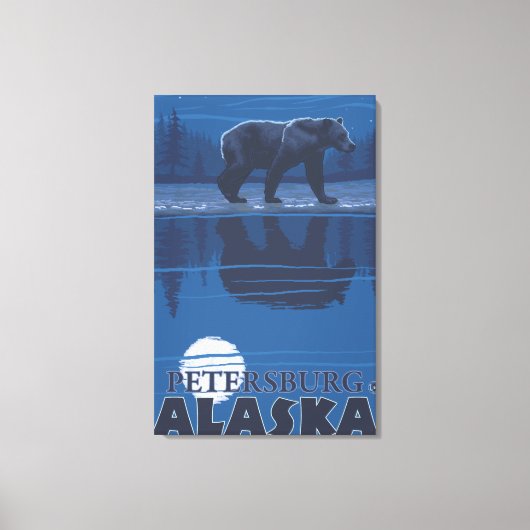 Bear in Moonlight – ペテルブルク,アラスカ キャンバスプリント (正面)