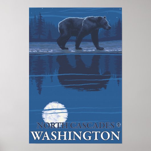 Bear in Moonlight – ワシントンNorth Cascades ポスター (正面)