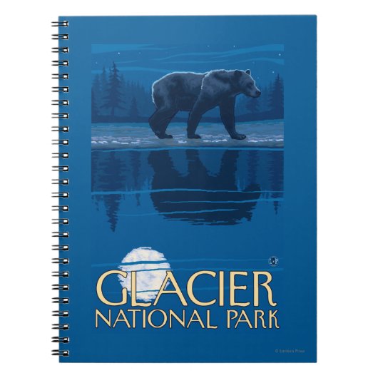 Bear in Moonlight - Glacier National Park, MT ノートブック (正面)