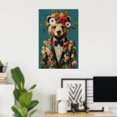Bear In Suit Poster, Bear Portrait, Bear Oil ポスター (ホームオフィス)