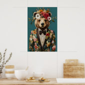 Bear In Suit Poster, Bear Portrait, Bear Oil ポスター (キッチン)