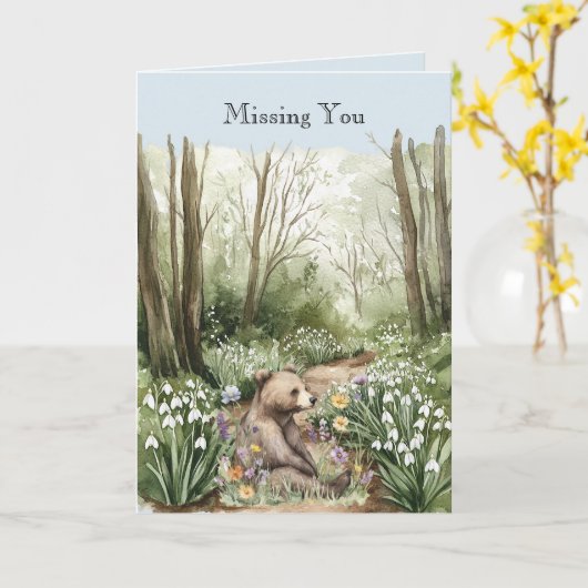 Bear in the Woods Missing You カード (黄色い花)