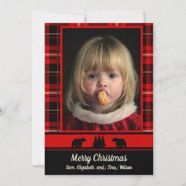 Bear in the Woods Red Plaid写真クリスマス 案内状